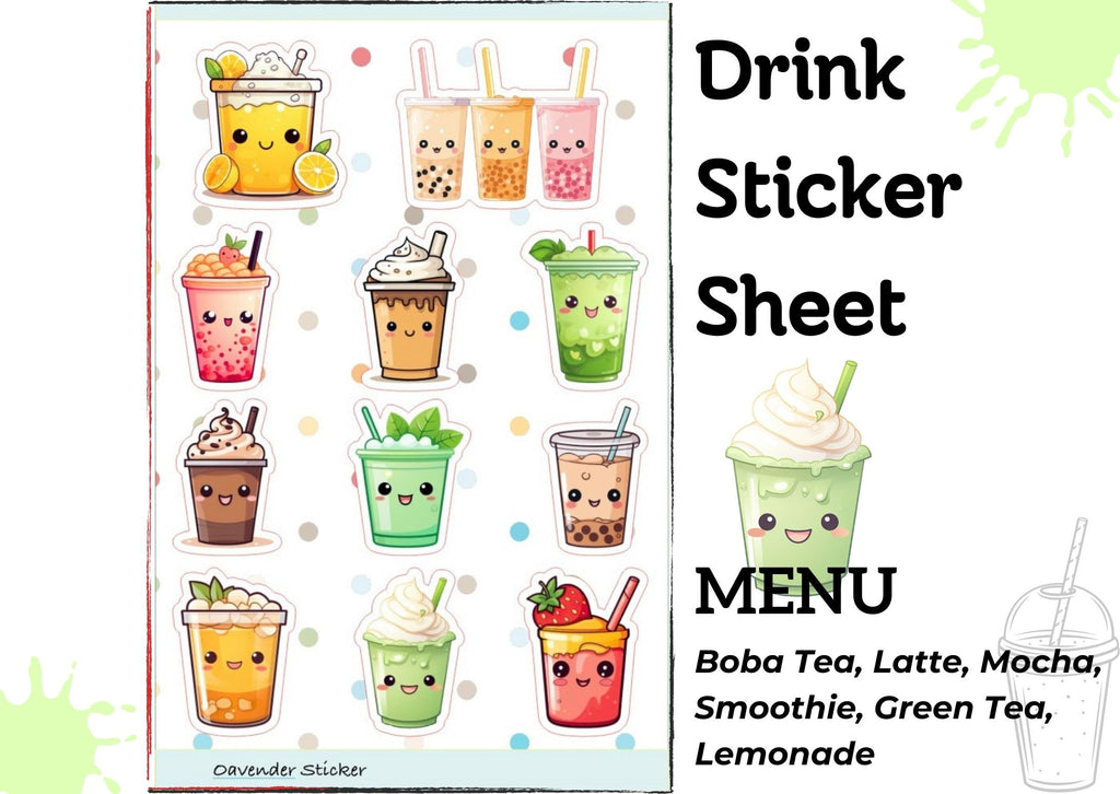 Tapioca Sticker Kawaii Bubble Tea Sticker Sheet | Oavender Vinyl Sticker