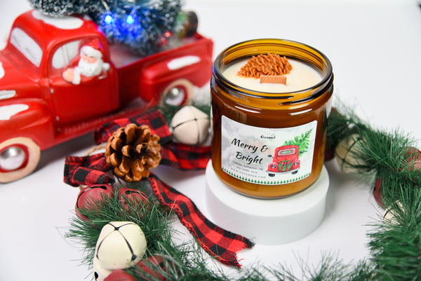 Merry and Bright Amber Glass Candle