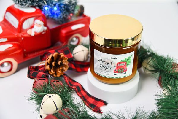 Merry and Bright Amber Glass Candle