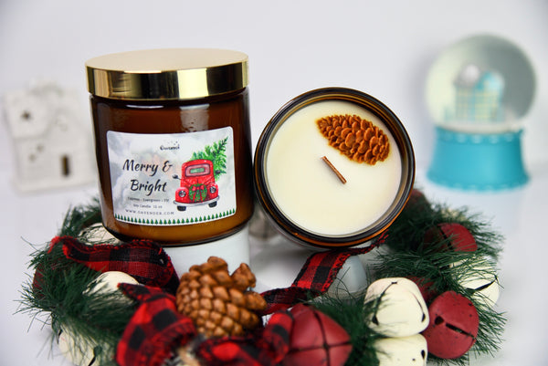 Merry and Bright Amber Glass Candle