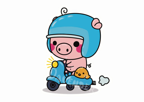 Pig On Bike Sticker