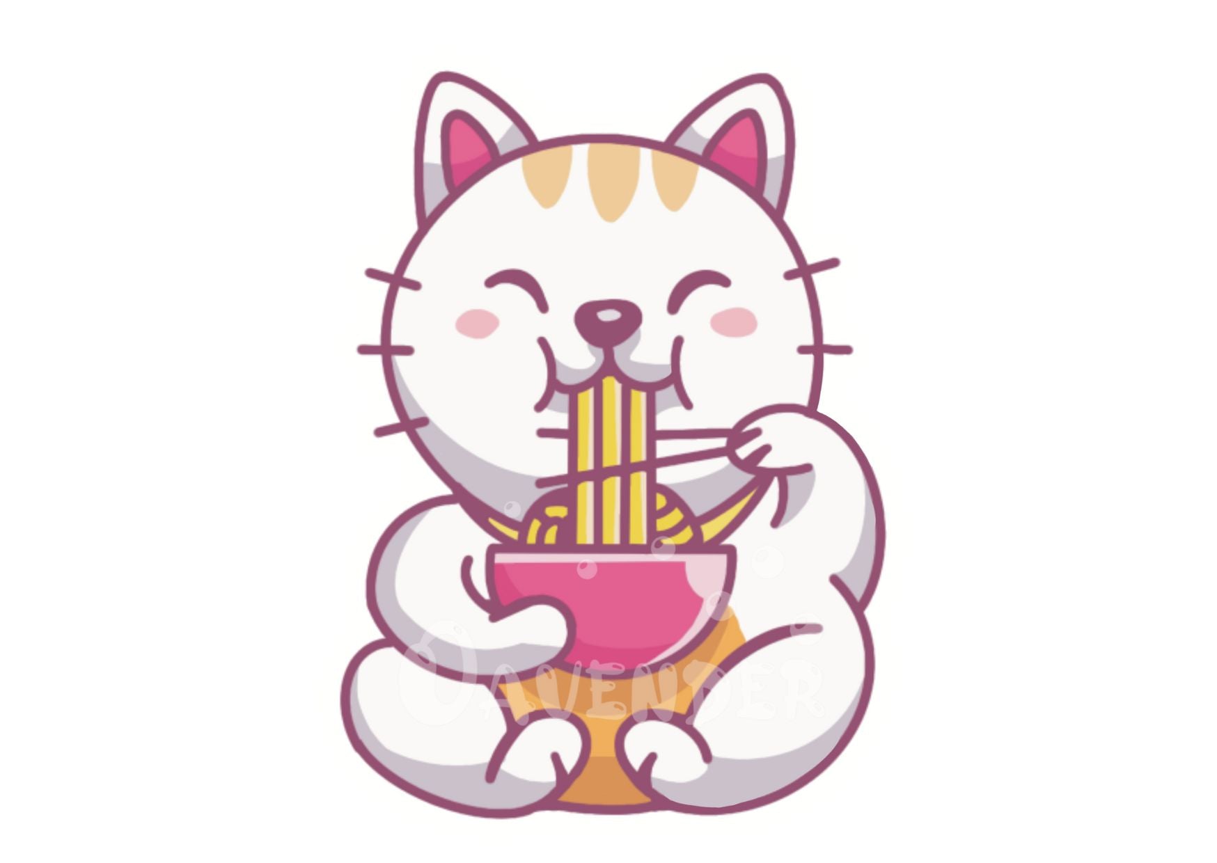 Cat Eating Ramen Sticker